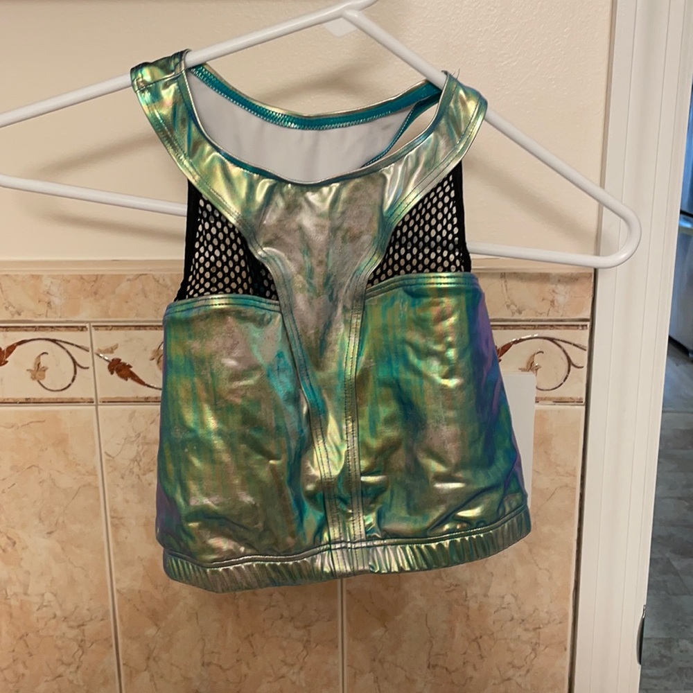 Green metallic crop top, festival/rave